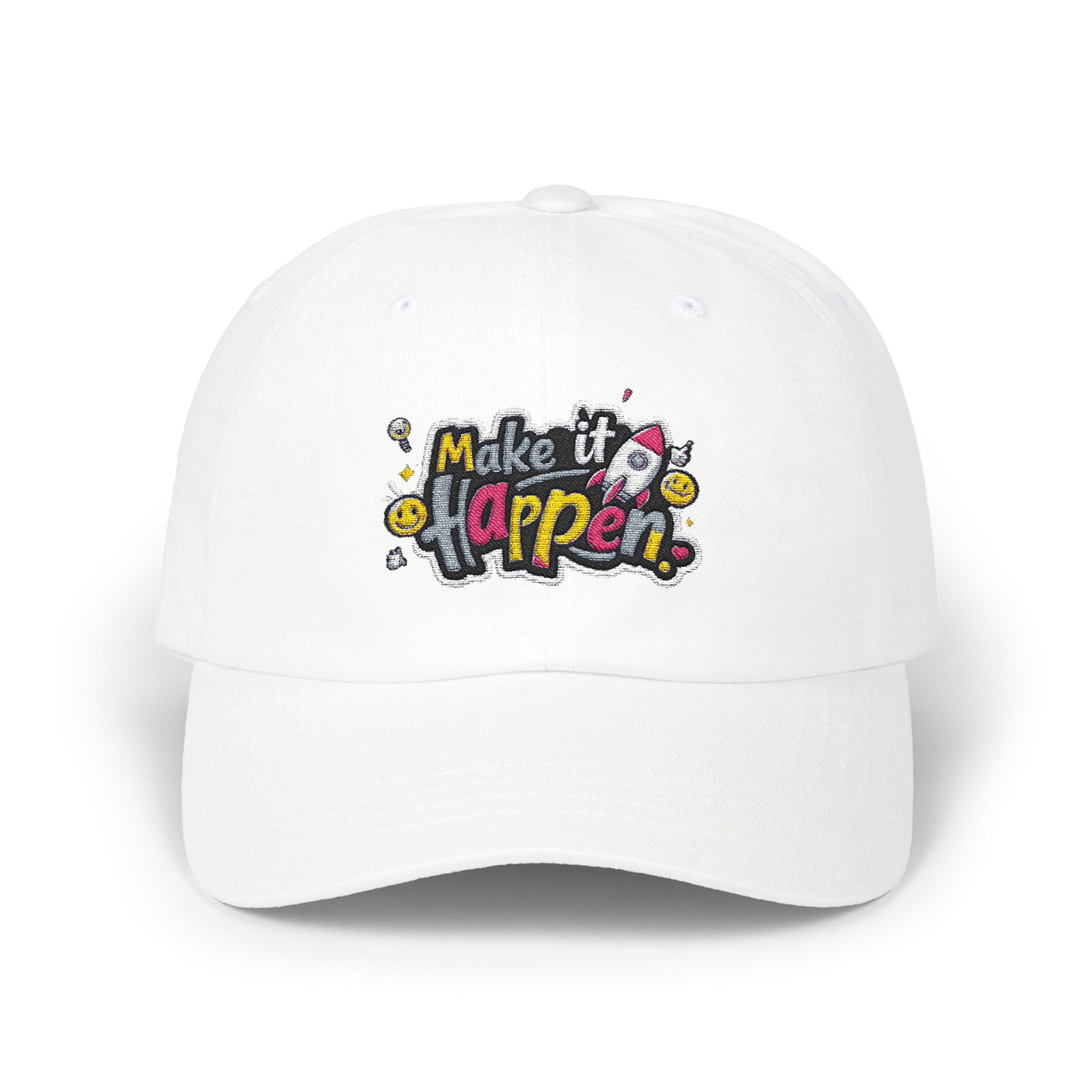 Make It Happen Classic Dad Cap - Motivational White Cap for Everyday Adventures