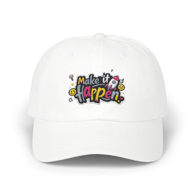 Make It Happen Classic Dad Cap - Motivational White Cap for Everyday Adventures