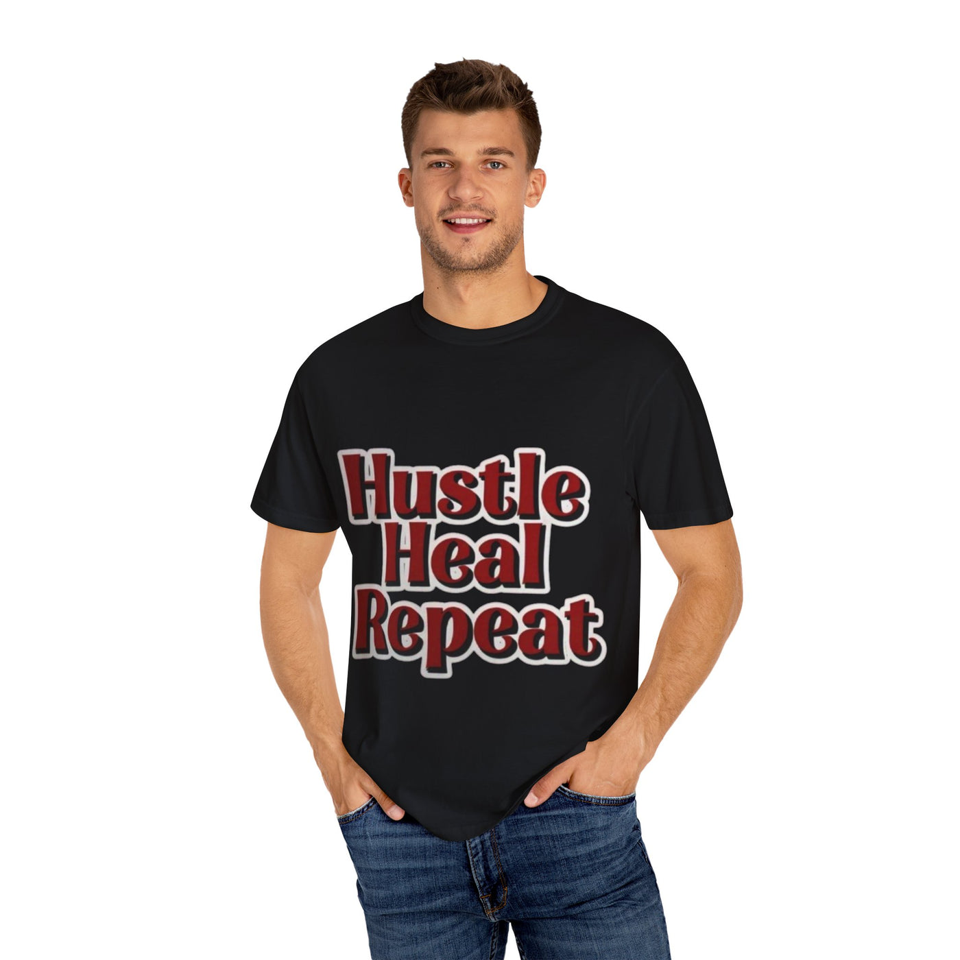 Hustle Heal Repeat Unisex Garment-Dyed T-Shirt - Motivational Tee for Entrepreneurs and Wellness Enthusiasts