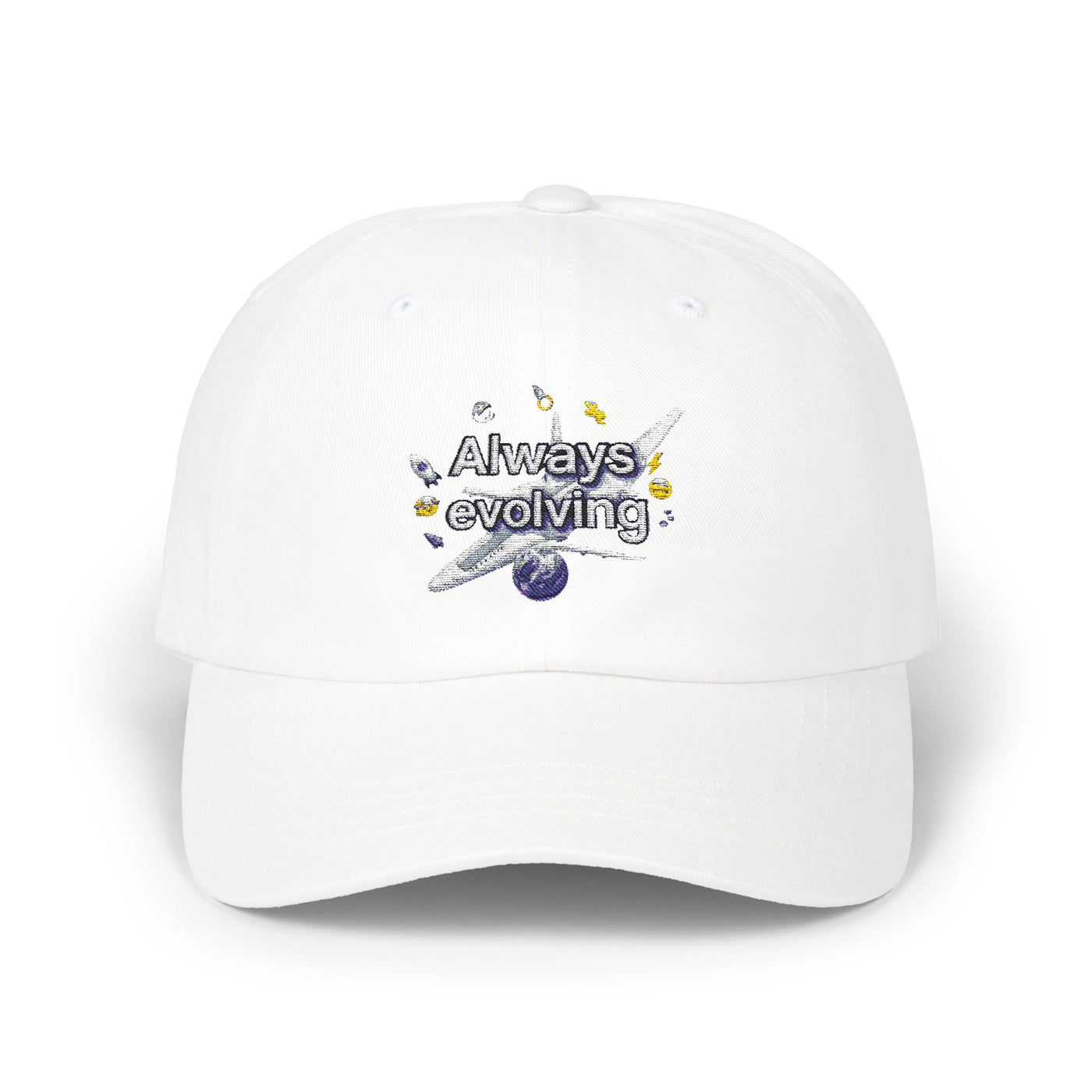 Always Evolving Classic Dad Cap - Trendy, White Hat for Growth Mindset Enthusiasts