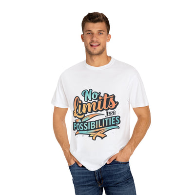 Inspirational Unisex Garment-Dyed T-Shirt with 'No Limits Just Possibilities' Design