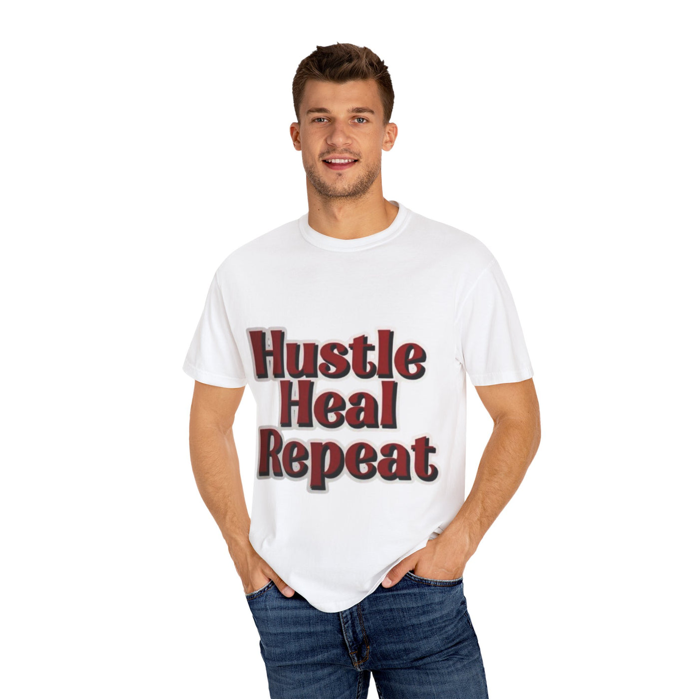 Hustle Heal Repeat Unisex Garment-Dyed T-Shirt - Motivational Tee for Entrepreneurs and Wellness Enthusiasts