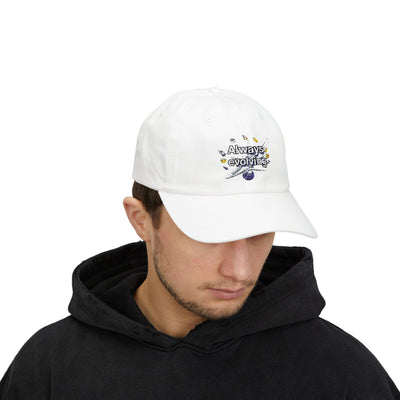 Always Evolving Classic Dad Cap - Trendy, White Hat for Growth Mindset Enthusiasts