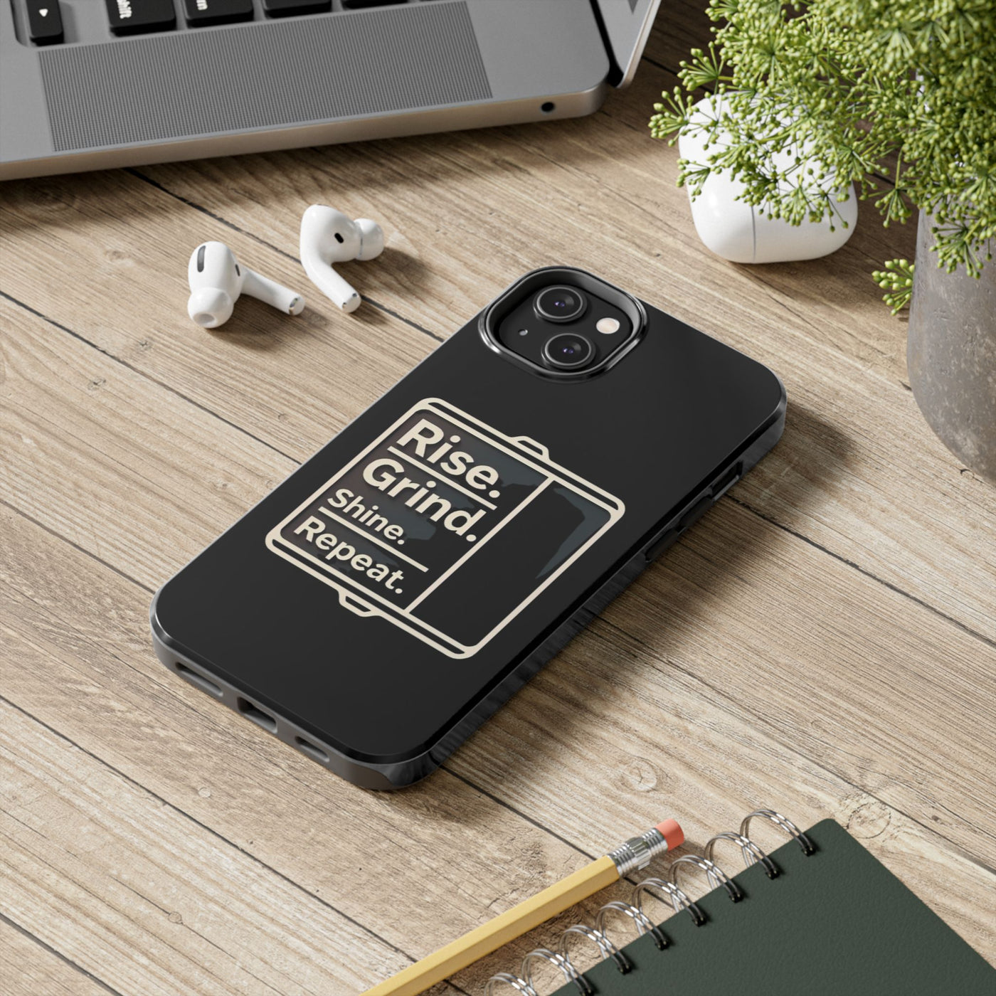 Motivational Tough Phone Case - 'Rise. Grind. Shine. Repeat.' - Durable Protection for Hustlers