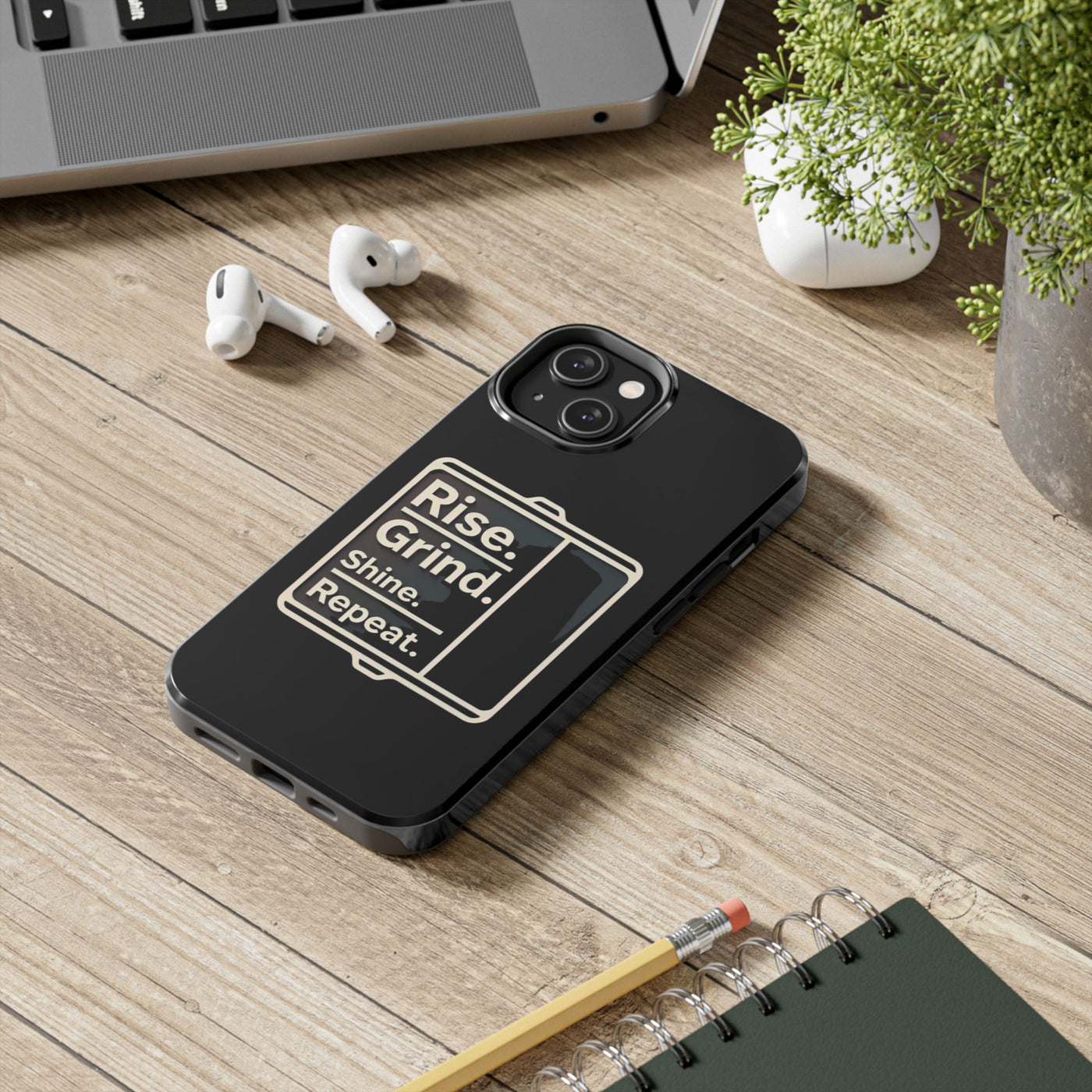 Motivational Tough Phone Case - 'Rise. Grind. Shine. Repeat.' - Durable Protection for Hustlers