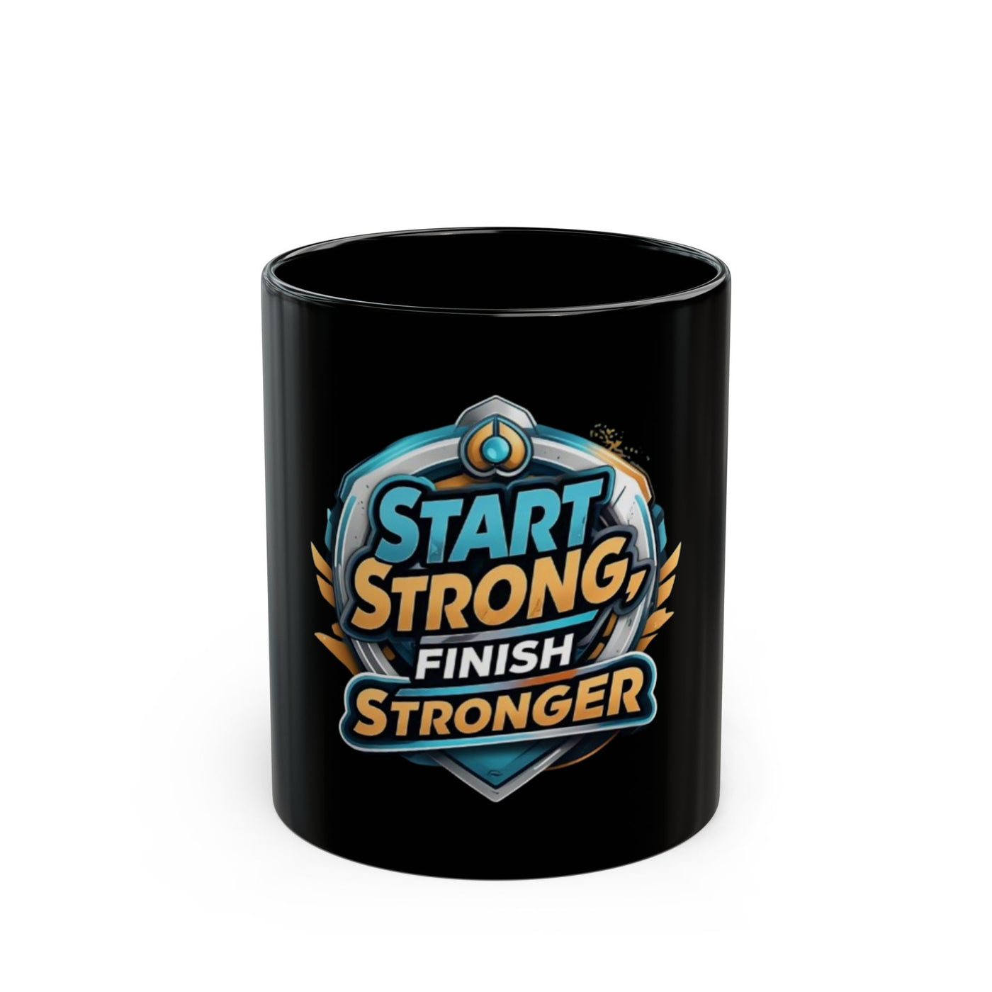 Empowering Black Mug - "Start Strong, Finish Stronger" - Perfect for Motivation and Gifting